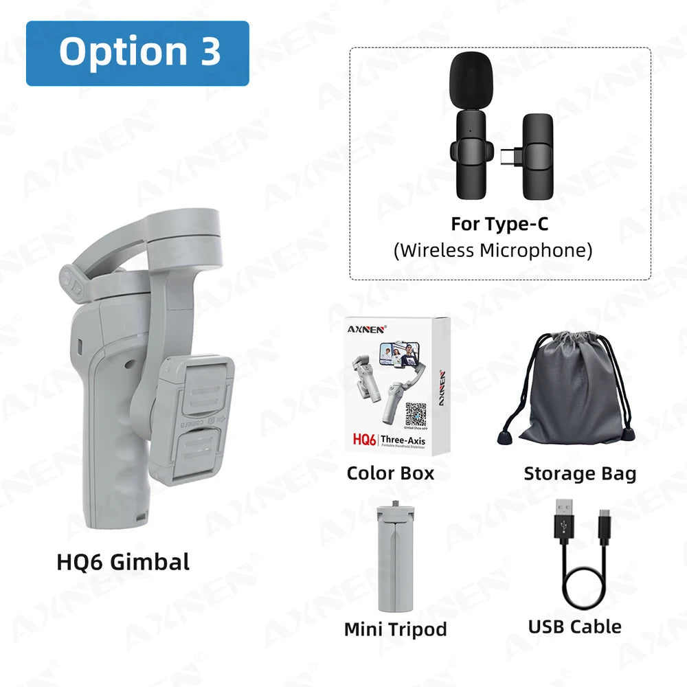 HQ6 3-Axis Handheld Gimbal Mobile Phone Shooting Stabilizer with Fill Light, Zoom, Face Tracking, Animal Following for Cellphone