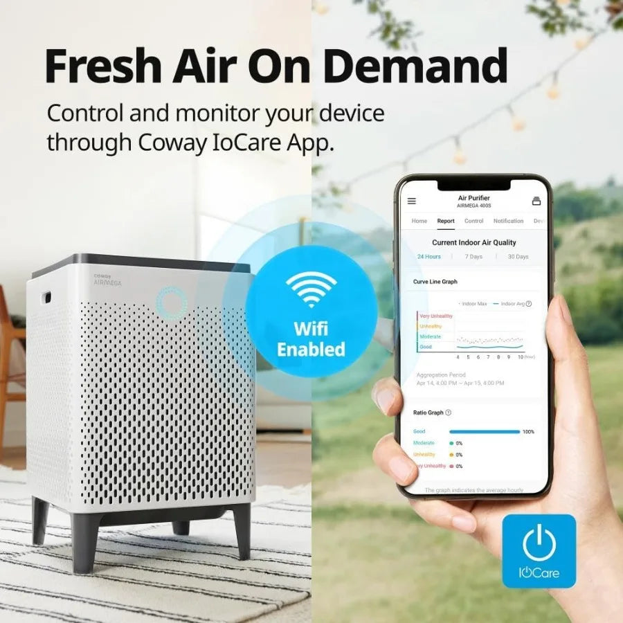 Airmega 400S App-Enabled Smart Air Purifier with True HEPA Filter for Large Spaces up to 1560 sq. ft. Advanced Air Quality Moni