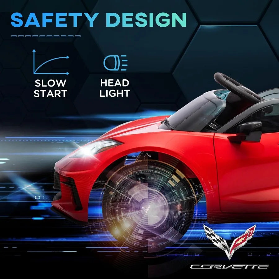 Electric Car, 12V Licensed Kids Car with Parent Remote Control, Suspension System, Headlight, Slow Start, Toddler Ride On Car fo