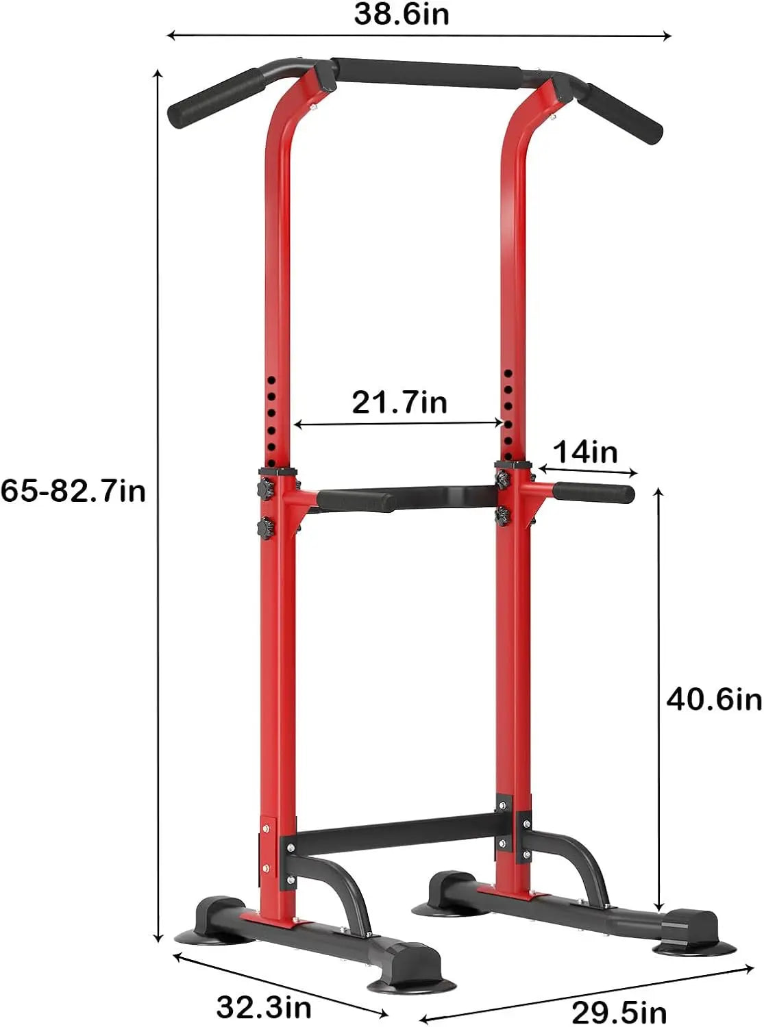 Power Tower Dip Station Pull Up Bar for Home Gym Adjustable Height Strength Training Workout Equipment,Pull Up Bar Station, Red