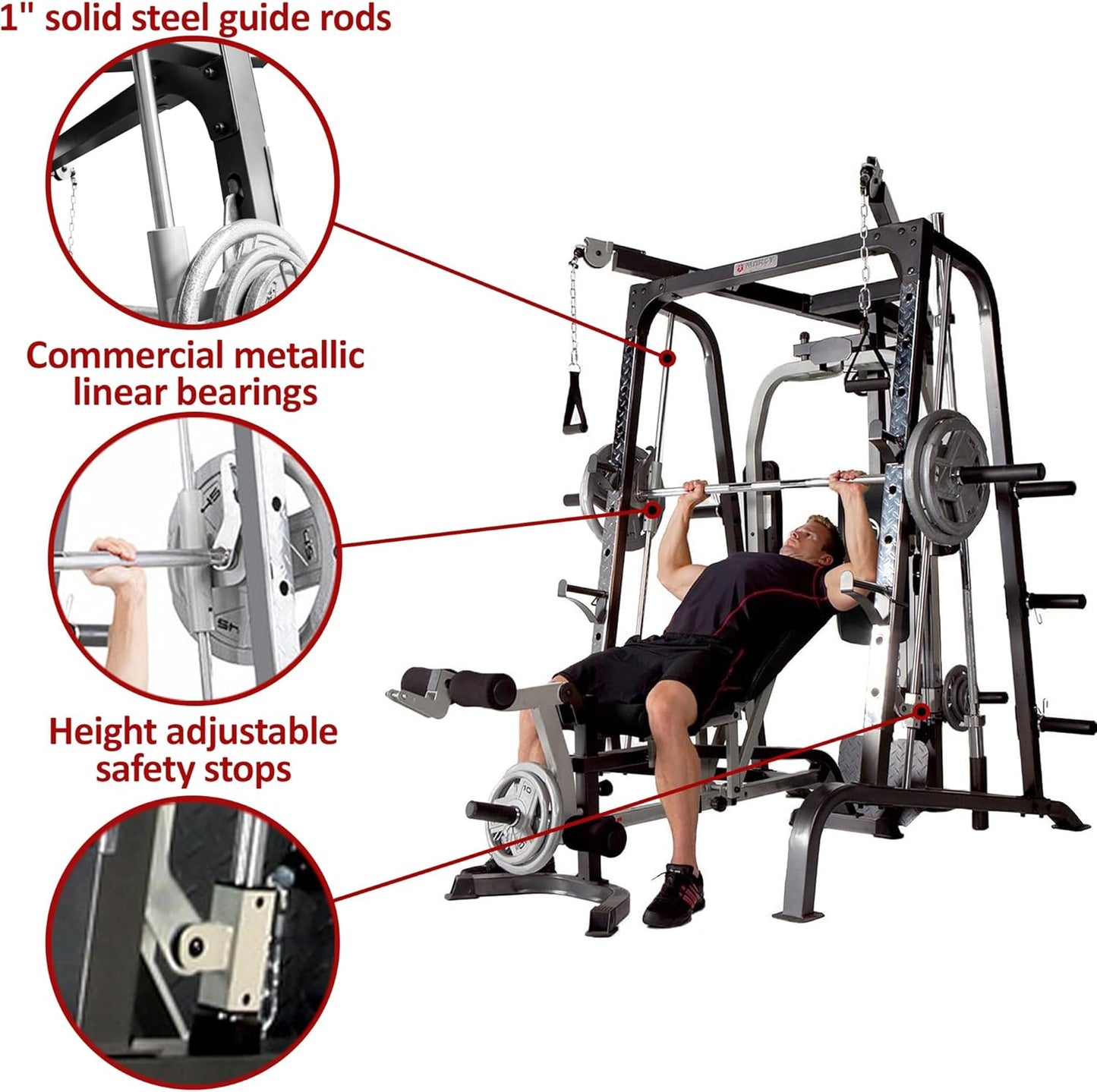 Smith Cage Workout Machine Full Body Strengthtraining Home Gym Equipment System with Leg Developer, Press Bar, PEC Deck, and Squat Rack