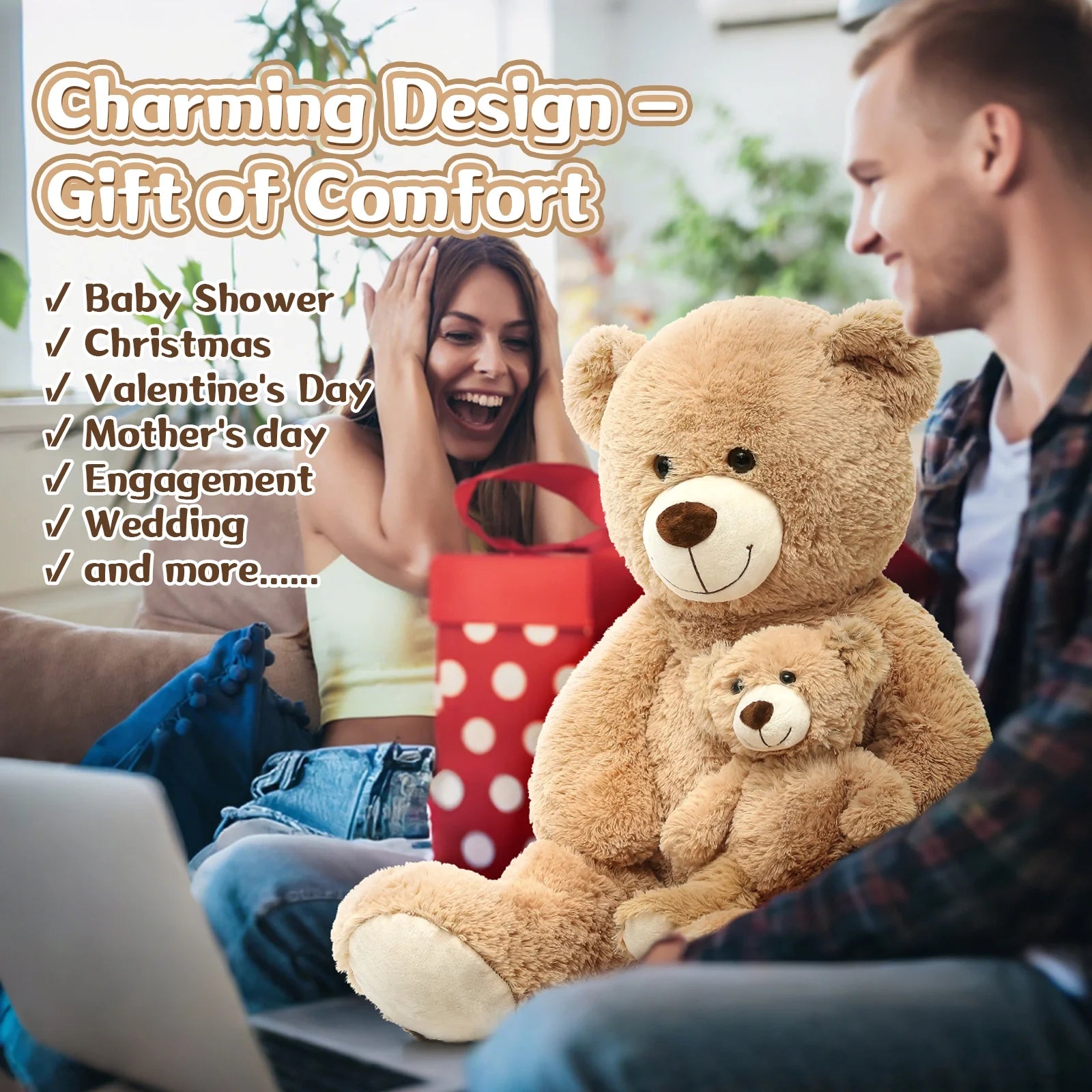 39" Giant Teddy Bear Mommy and Baby Soft Plush Bear Stuffed Animal