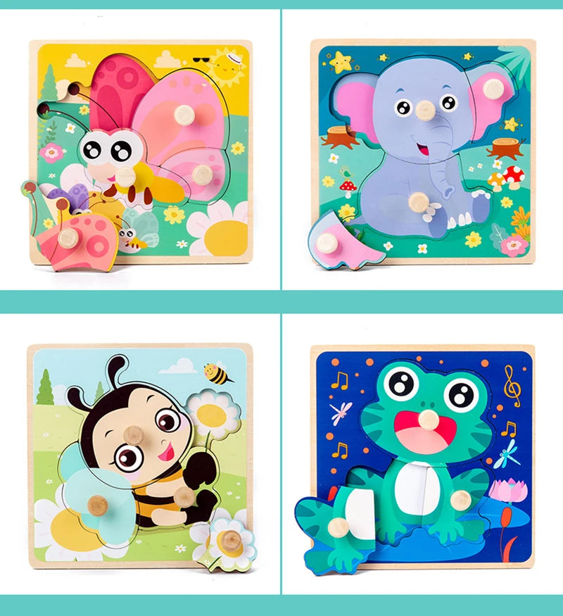 Kids Montessori 3D Wooden Puzzle Hands Grab Child Puzzle Educational Learning Toys Baby Games Puzzles For Kids 1 2 3 Years Old