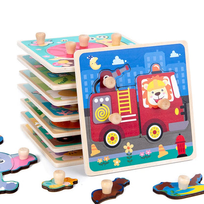 Kids Montessori 3D Wooden Puzzle Hands Grab Child Puzzle Educational Learning Toys Baby Games Puzzles For Kids 1 2 3 Years Old