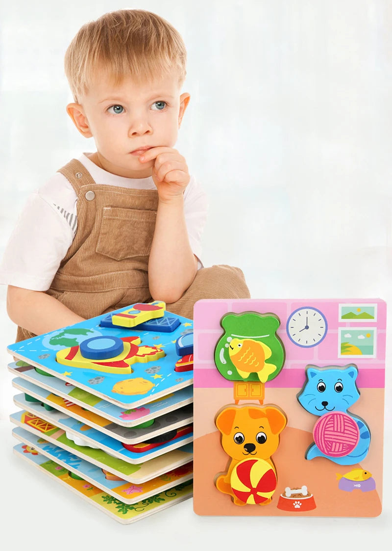 Kids Montessori 3D Wooden Puzzle Hands Grab Child Puzzle Educational Learning Toys Baby Games Puzzles For Kids 1 2 3 Years Old