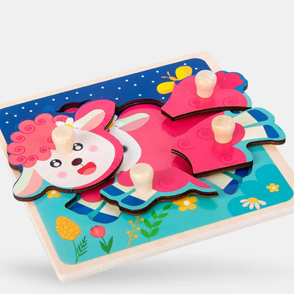 Kids Montessori 3D Wooden Puzzle Hands Grab Child Puzzle Educational Learning Toys Baby Games Puzzles For Kids 1 2 3 Years Old