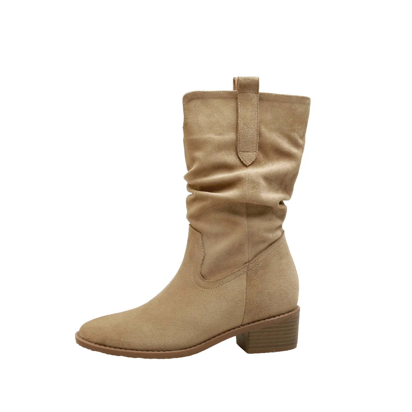 2025 Autumn Women's 8CM Height-Increasing Slouch Boots V-Cut Slimming Melard Chunky Heel Mid-Calf for Martin Boots