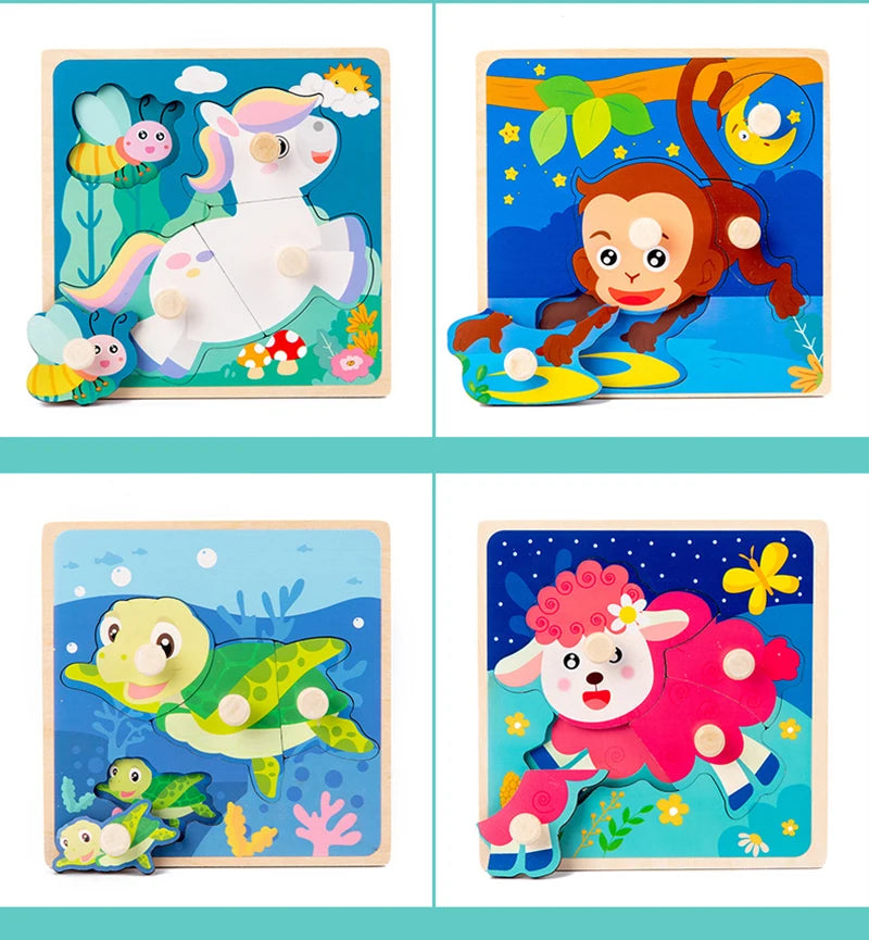 Kids Montessori 3D Wooden Puzzle Hands Grab Child Puzzle Educational Learning Toys Baby Games Puzzles For Kids 1 2 3 Years Old