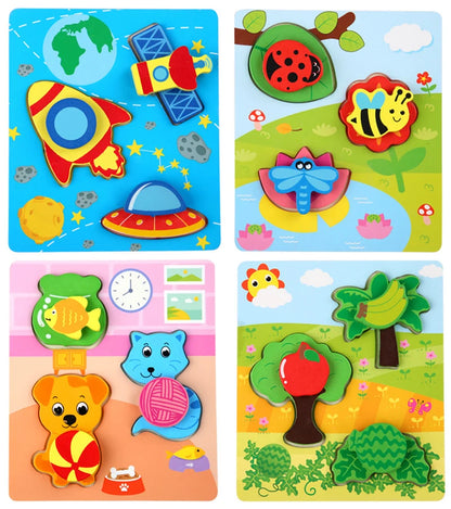 Kids Montessori 3D Wooden Puzzle Hands Grab Child Puzzle Educational Learning Toys Baby Games Puzzles For Kids 1 2 3 Years Old