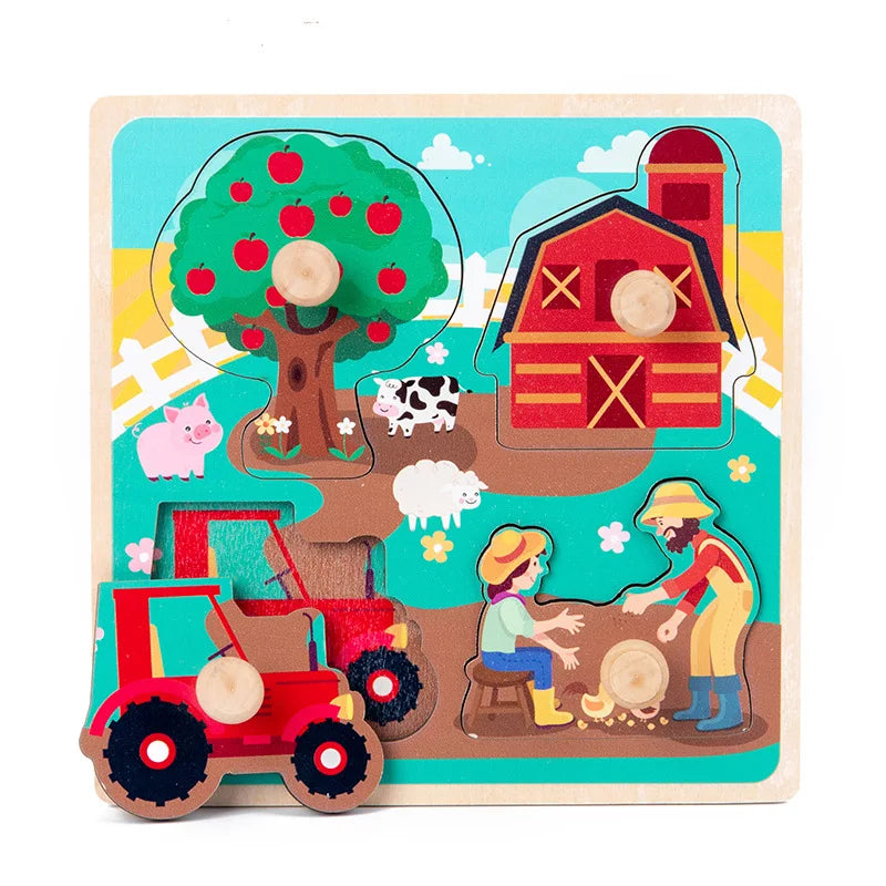 Kids Montessori 3D Wooden Puzzle Hands Grab Child Puzzle Educational Learning Toys Baby Games Puzzles For Kids 1 2 3 Years Old