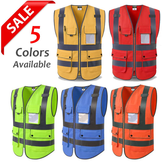 High Visibility Reflective Safety Vest Zipper Front Vest With Reflective Strips Construction Workwear Safety Reflective Vest