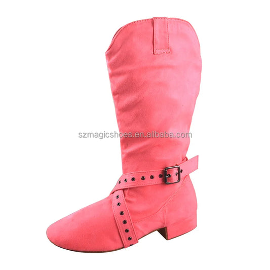 High Quality Suede Sole Dance Warm Boots Pink Color Line Dancing Boot for Women