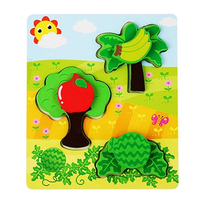 Kids Montessori 3D Wooden Puzzle Hands Grab Child Puzzle Educational Learning Toys Baby Games Puzzles For Kids 1 2 3 Years Old