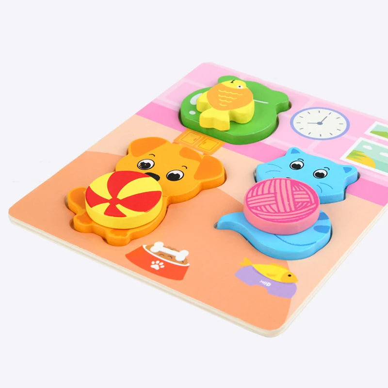 Kids Montessori 3D Wooden Puzzle Hands Grab Child Puzzle Educational Learning Toys Baby Games Puzzles For Kids 1 2 3 Years Old