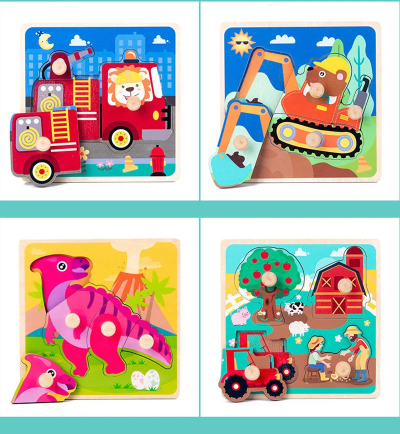 Kids Montessori 3D Wooden Puzzle Hands Grab Child Puzzle Educational Learning Toys Baby Games Puzzles For Kids 1 2 3 Years Old