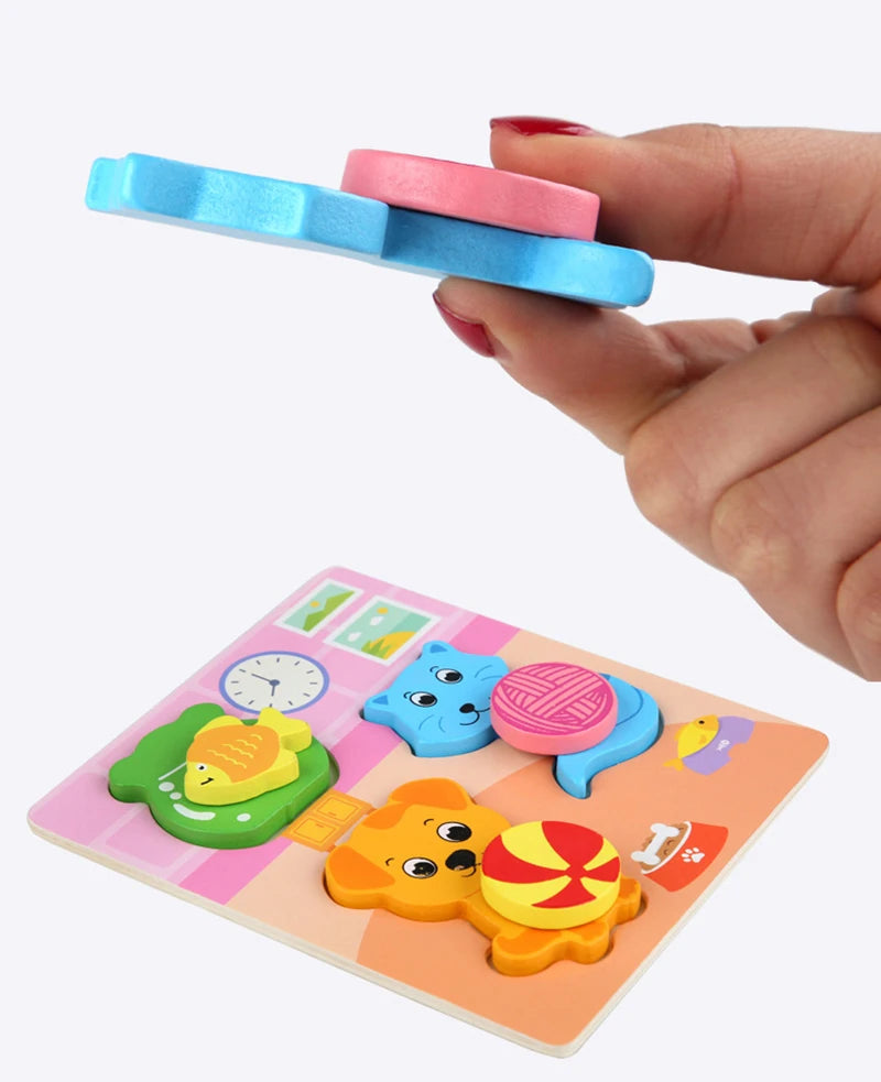 Kids Montessori 3D Wooden Puzzle Hands Grab Child Puzzle Educational Learning Toys Baby Games Puzzles For Kids 1 2 3 Years Old