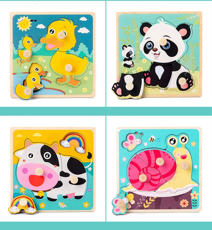 Kids Montessori 3D Wooden Puzzle Hands Grab Child Puzzle Educational Learning Toys Baby Games Puzzles For Kids 1 2 3 Years Old