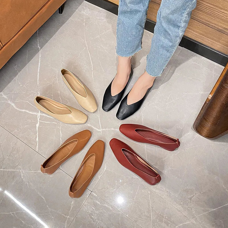 Woman Elegant Summer French Square Toe Green Mary Janes Cute Casual Flats Female Retro Shoes Low Heeled Soft Soled Flat Shoes