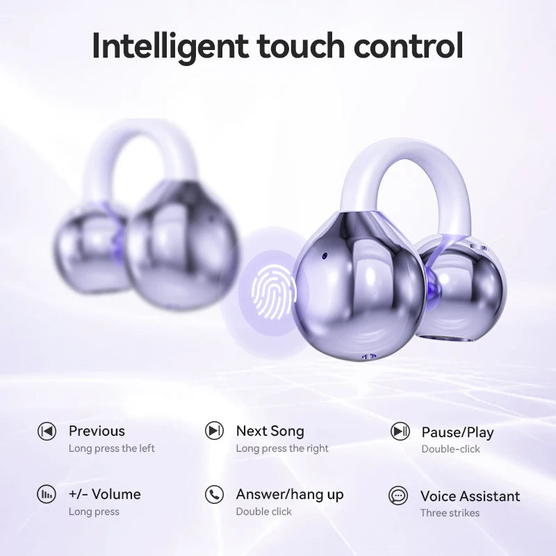Wireless Bone Conduction HIFI Bluetooth 5.4 Earbuds Clip On Ear With Mic Digital Display Waterproof Sport Headsets 2025