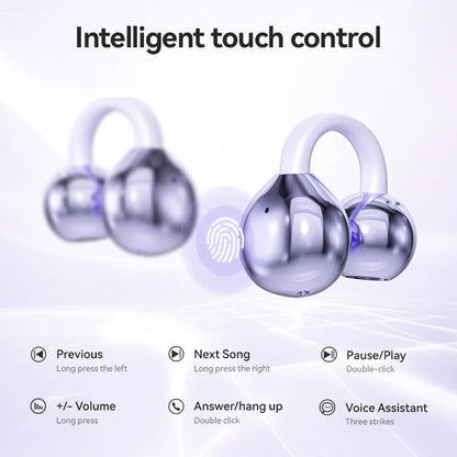 Wireless Bone Conduction HIFI Bluetooth 5.4 Earbuds Clip On Ear With Mic Digital Display Waterproof Sport Headsets 2025