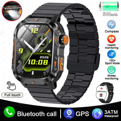 Military Outdoor Smart Watch Men's GPS Flashlight Bluetooth Call 2.01" AMOLED Screen 3ATM Waterproof Sports Smartwatch 2025 New