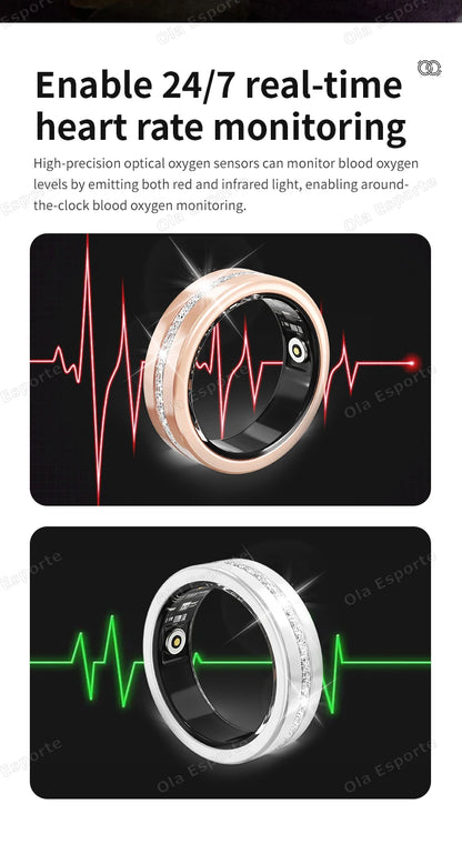 Diamond Fashion Women Smart Ring With Box IP68 Waterproof Lady ring Heart Rate Health Monitor Sports Pedometer Fitness Rings New
