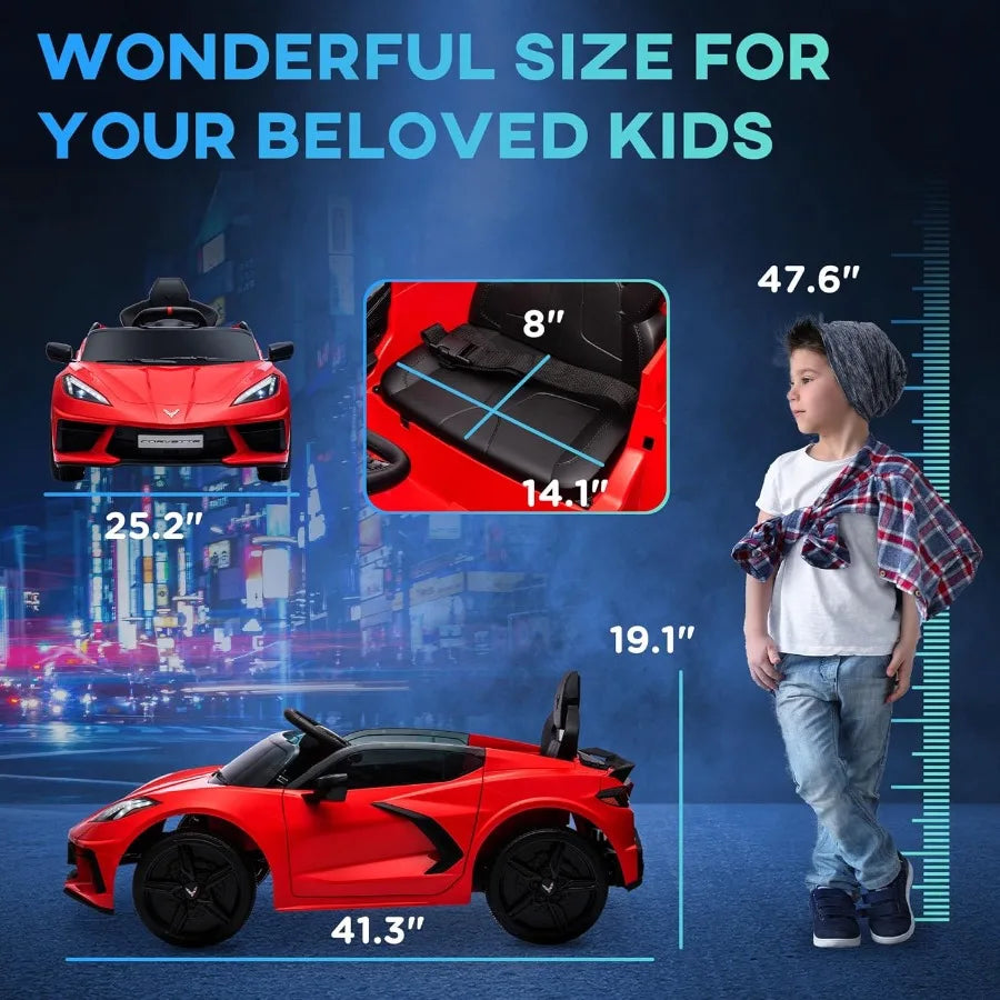 Electric Car, 12V Licensed Kids Car with Parent Remote Control, Suspension System, Headlight, Slow Start, Toddler Ride On Car fo