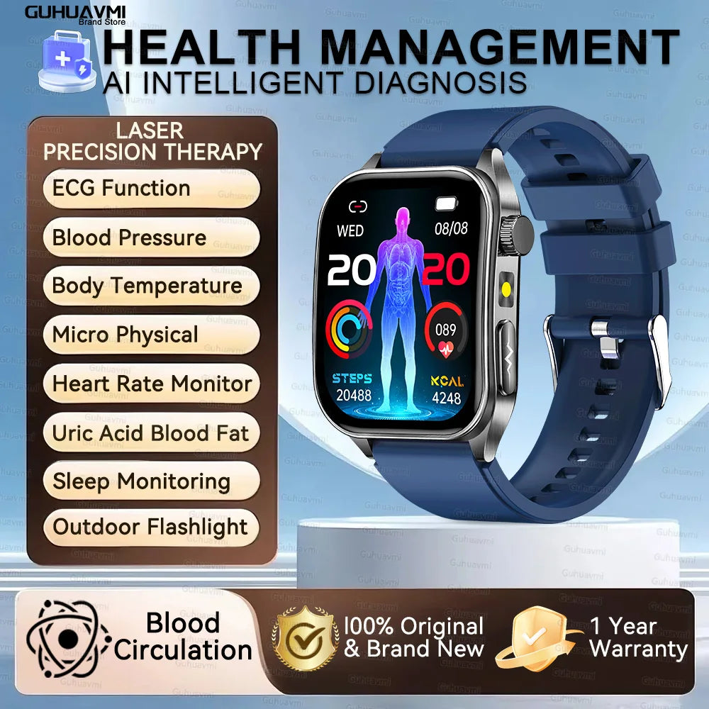 2025New 650nm Laser Conditioning Sapphire Glass Smart Watch Men ECG Heart Rate Micro Physical Exam Health Smartwatch Temperature