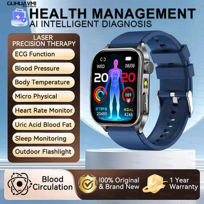 2025New 650nm Laser Conditioning Sapphire Glass Smart Watch Men ECG Heart Rate Micro Physical Exam Health Smartwatch Temperature