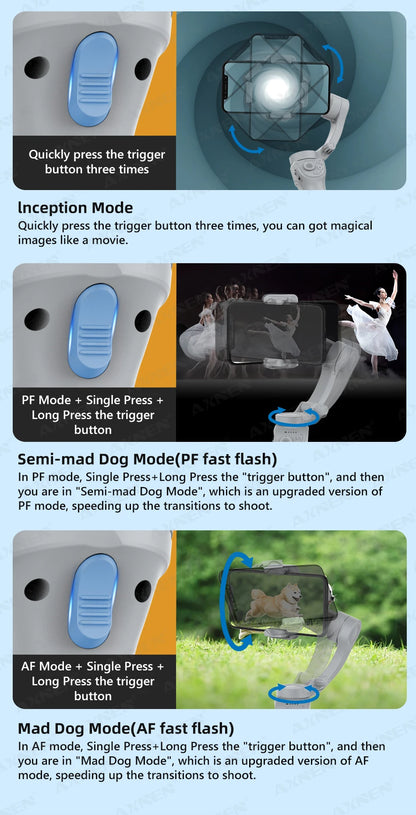 HQ6 3-Axis Handheld Gimbal Mobile Phone Shooting Stabilizer with Fill Light, Zoom, Face Tracking, Animal Following for Cellphone