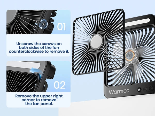 Warmco D4 Portable Desk Fan Rechargeable 20000mAh Camping Fan with Light,48Hrs Run Time 8" Silent Personal Fan Digital Display