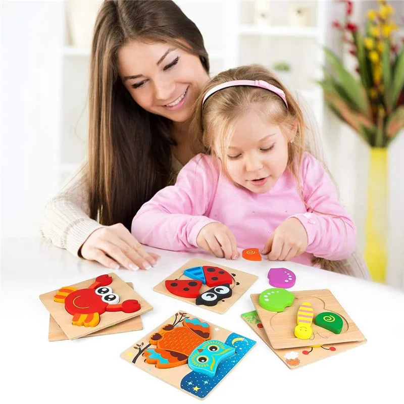 Kids Montessori 3D Wooden Puzzle Hands Grab Child Puzzle Educational Learning Toys Baby Games Puzzles For Kids 1 2 3 Years Old