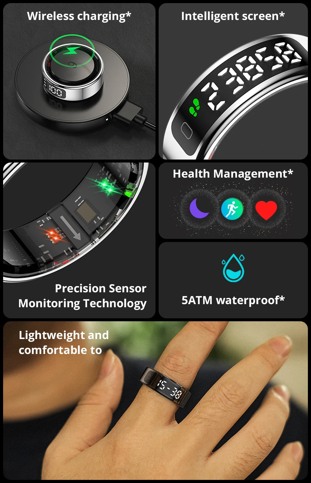 COLMI R12 Smart Ring with Display Screen and Touch, Health Manager, Wireless Charging, 5 ATM Waterproof For Men Women