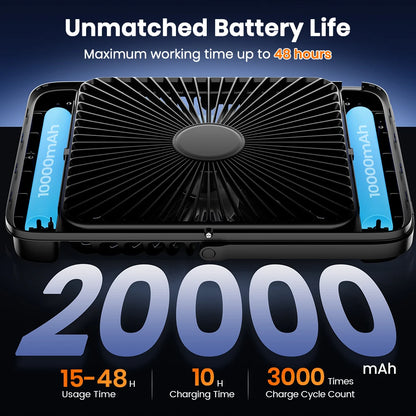 Warmco D4 Portable Desk Fan Rechargeable 20000mAh Camping Fan with Light,48Hrs Run Time 8" Silent Personal Fan Digital Display