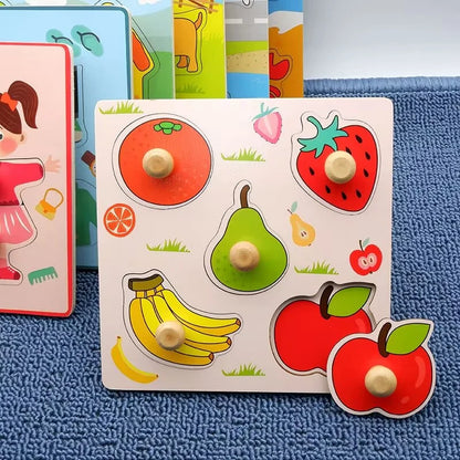 Kids Montessori 3D Wooden Puzzle Hands Grab Child Puzzle Educational Learning Toys Baby Games Puzzles For Kids 1 2 3 Years Old