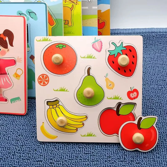 Kids Montessori 3D Wooden Puzzle Hands Grab Child Puzzle Educational Learning Toys Baby Games Puzzles For Kids 1 2 3 Years Old