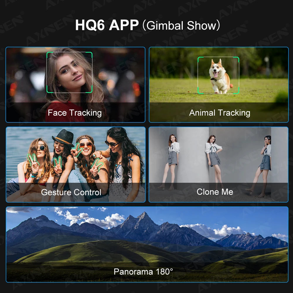 HQ6 3-Axis Handheld Gimbal Mobile Phone Shooting Stabilizer with Fill Light, Zoom, Face Tracking, Animal Following for Cellphone