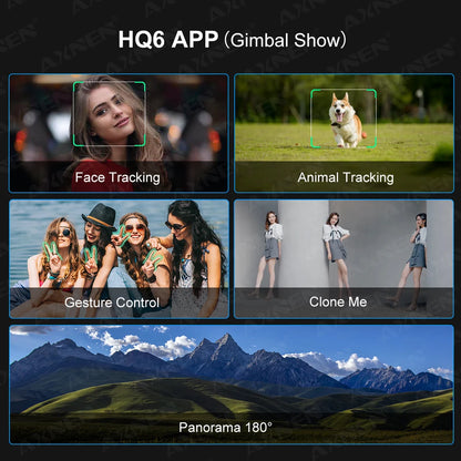 HQ6 3-Axis Handheld Gimbal Mobile Phone Shooting Stabilizer with Fill Light, Zoom, Face Tracking, Animal Following for Cellphone