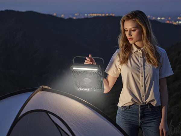 Warmco D4 Portable Desk Fan Rechargeable 20000mAh Camping Fan with Light,48Hrs Run Time 8" Silent Personal Fan Digital Display