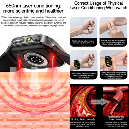 2025New 650nm Laser Conditioning Sapphire Glass Smart Watch Men ECG Heart Rate Micro Physical Exam Health Smartwatch Temperature