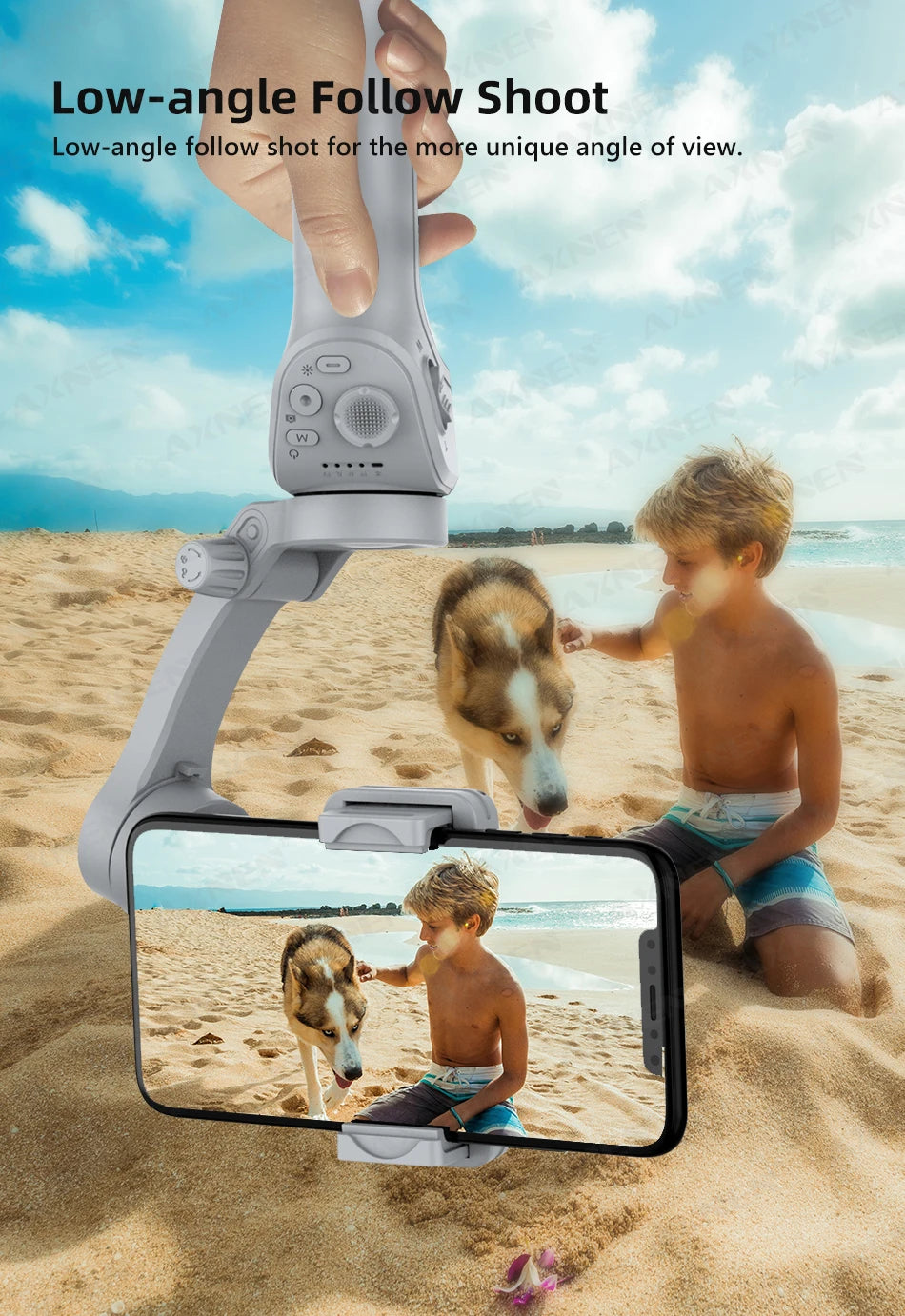 HQ6 3-Axis Handheld Gimbal Mobile Phone Shooting Stabilizer with Fill Light, Zoom, Face Tracking, Animal Following for Cellphone
