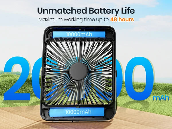 Warmco D4 Portable Desk Fan Rechargeable 20000mAh Camping Fan with Light,48Hrs Run Time 8" Silent Personal Fan Digital Display