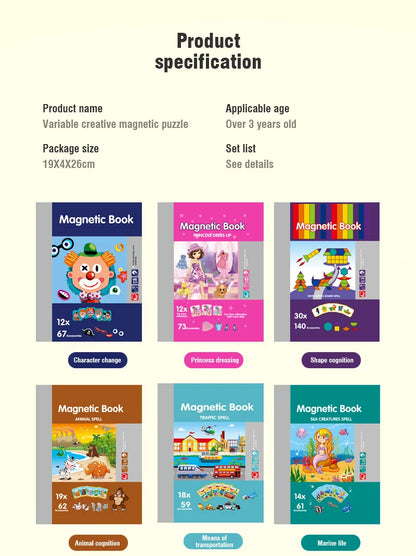 Kids Magnetic Puzzle Book 3d Cartoon 2 - 6 Years Old Kindergarten Advanced Games Puzzles Montessori Education Children Toys Gift