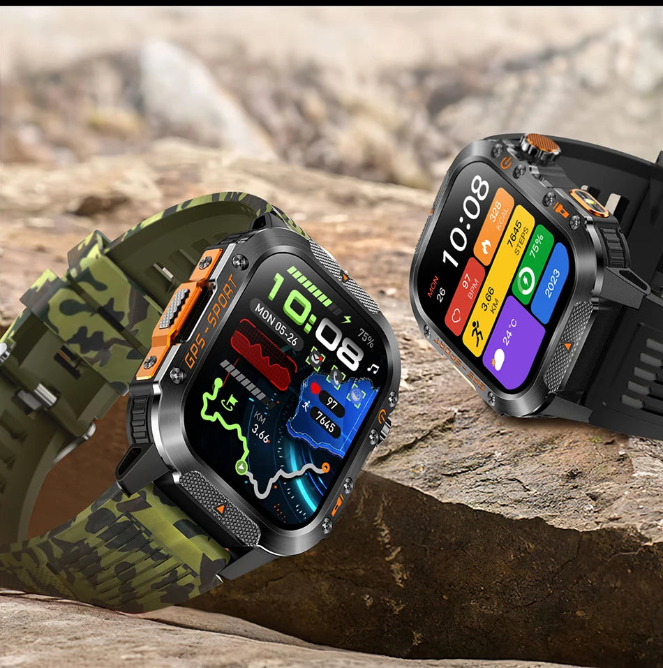 Military Outdoor Smart Watch Men's GPS Flashlight Bluetooth Call 2.01" AMOLED Screen 3ATM Waterproof Sports Smartwatch 2025 New