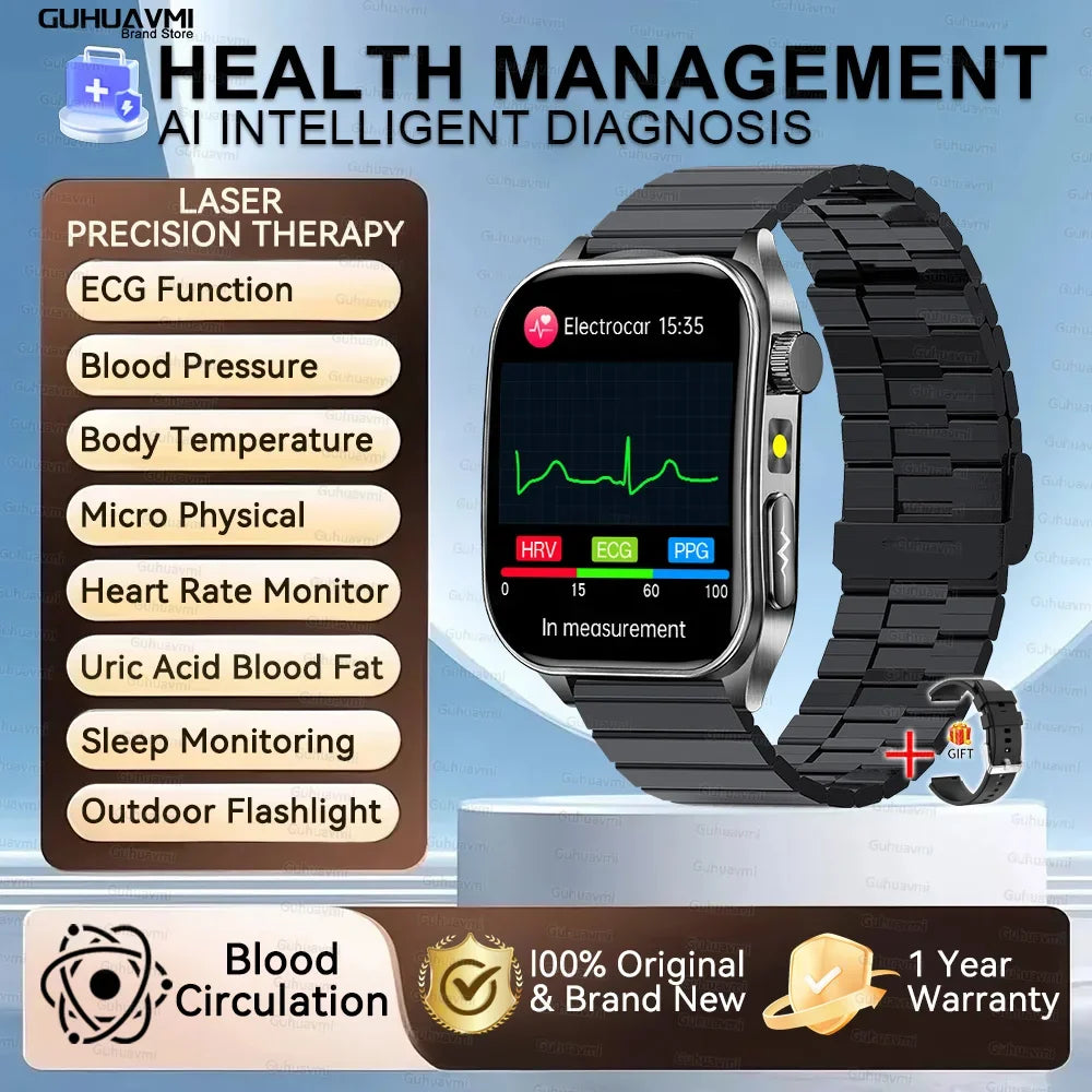 2025New 650nm Laser Conditioning Sapphire Glass Smart Watch Men ECG Heart Rate Micro Physical Exam Health Smartwatch Temperature