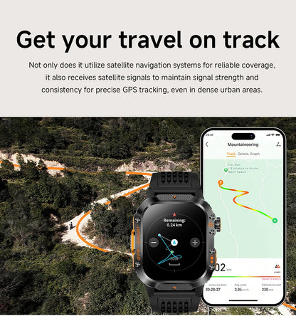 Military Outdoor Smart Watch Men's GPS Flashlight Bluetooth Call 2.01" AMOLED Screen 3ATM Waterproof Sports Smartwatch 2025 New