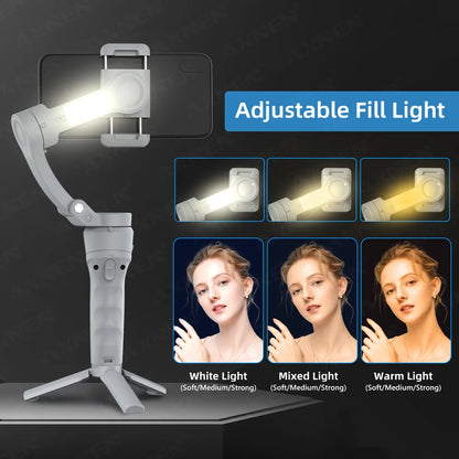 HQ6 3-Axis Handheld Gimbal Mobile Phone Shooting Stabilizer with Fill Light, Zoom, Face Tracking, Animal Following for Cellphone