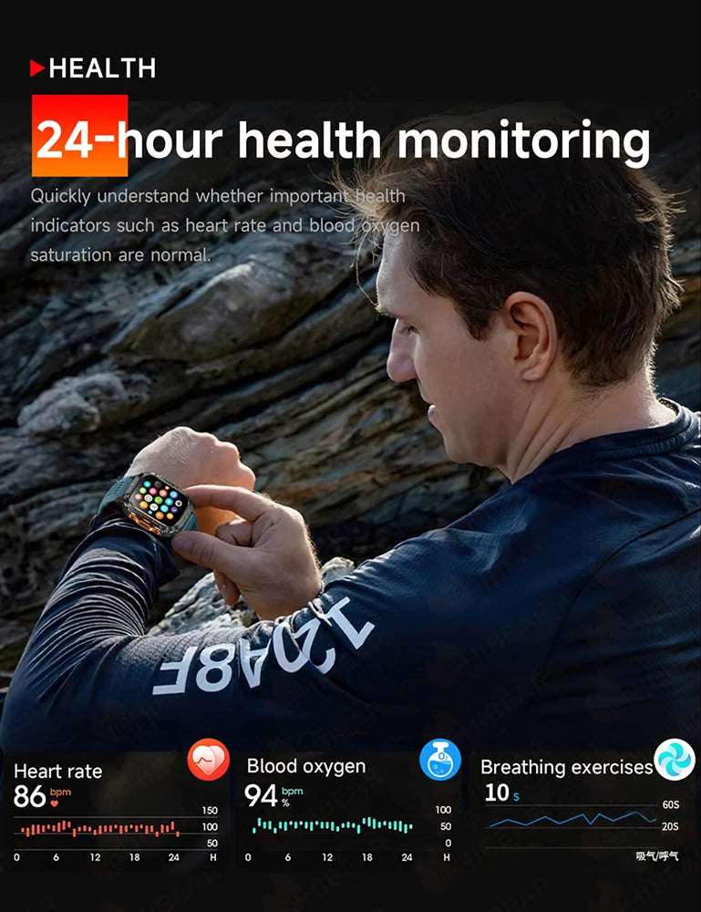 Military Outdoor Smart Watch Men's GPS Flashlight Bluetooth Call 2.01" AMOLED Screen 3ATM Waterproof Sports Smartwatch 2025 New