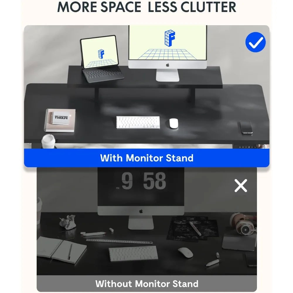 Standing Desk with Monitor Stand, 48 x 24 Inches One-Piece Electric Height Adjustable Computer Desk with Cup Holder, Home Offic