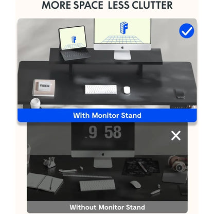 Standing Desk with Monitor Stand, 48 x 24 Inches One-Piece Electric Height Adjustable Computer Desk with Cup Holder, Home Offic